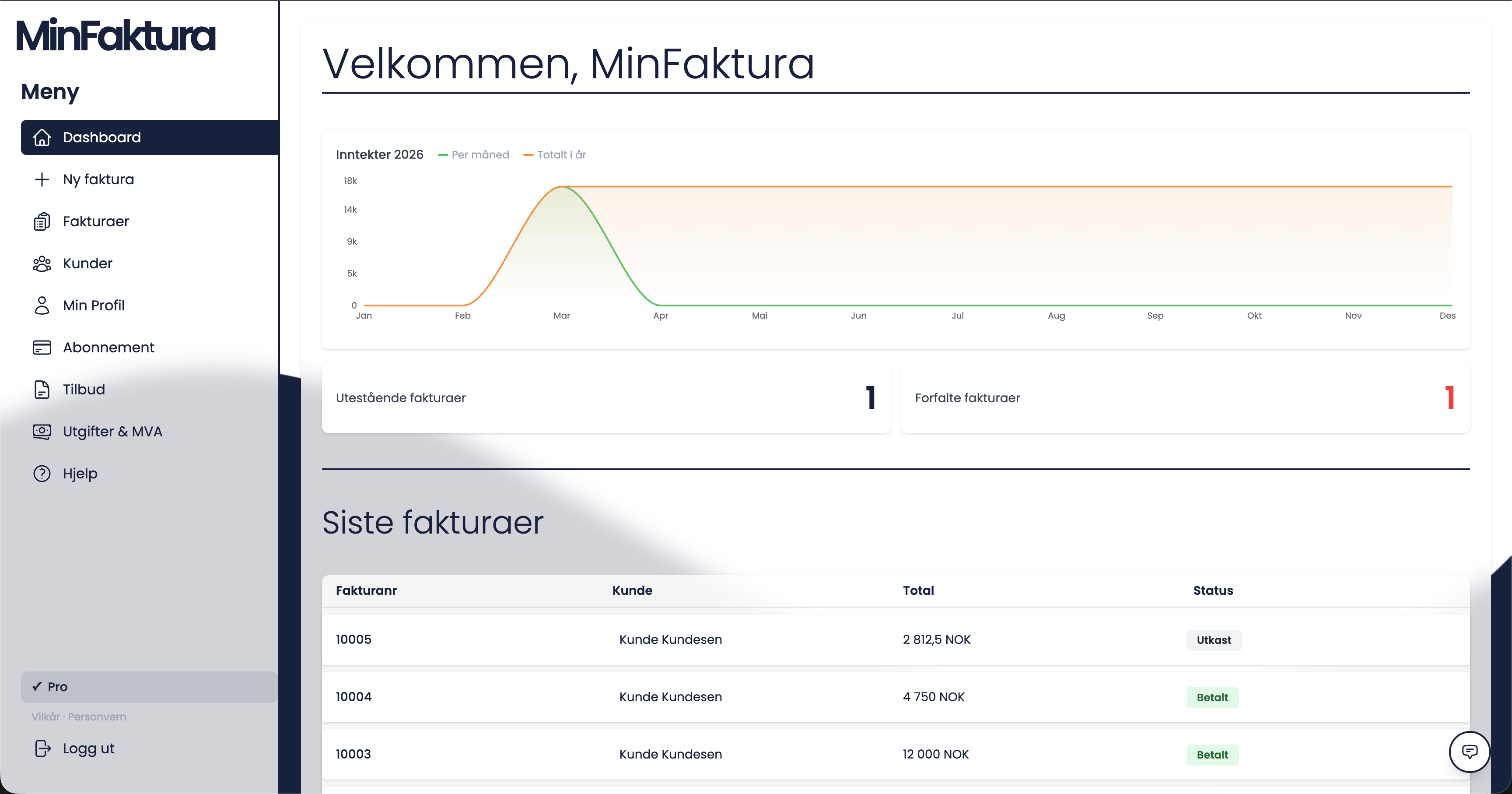 Skjermbilde av MinFaktura-appen